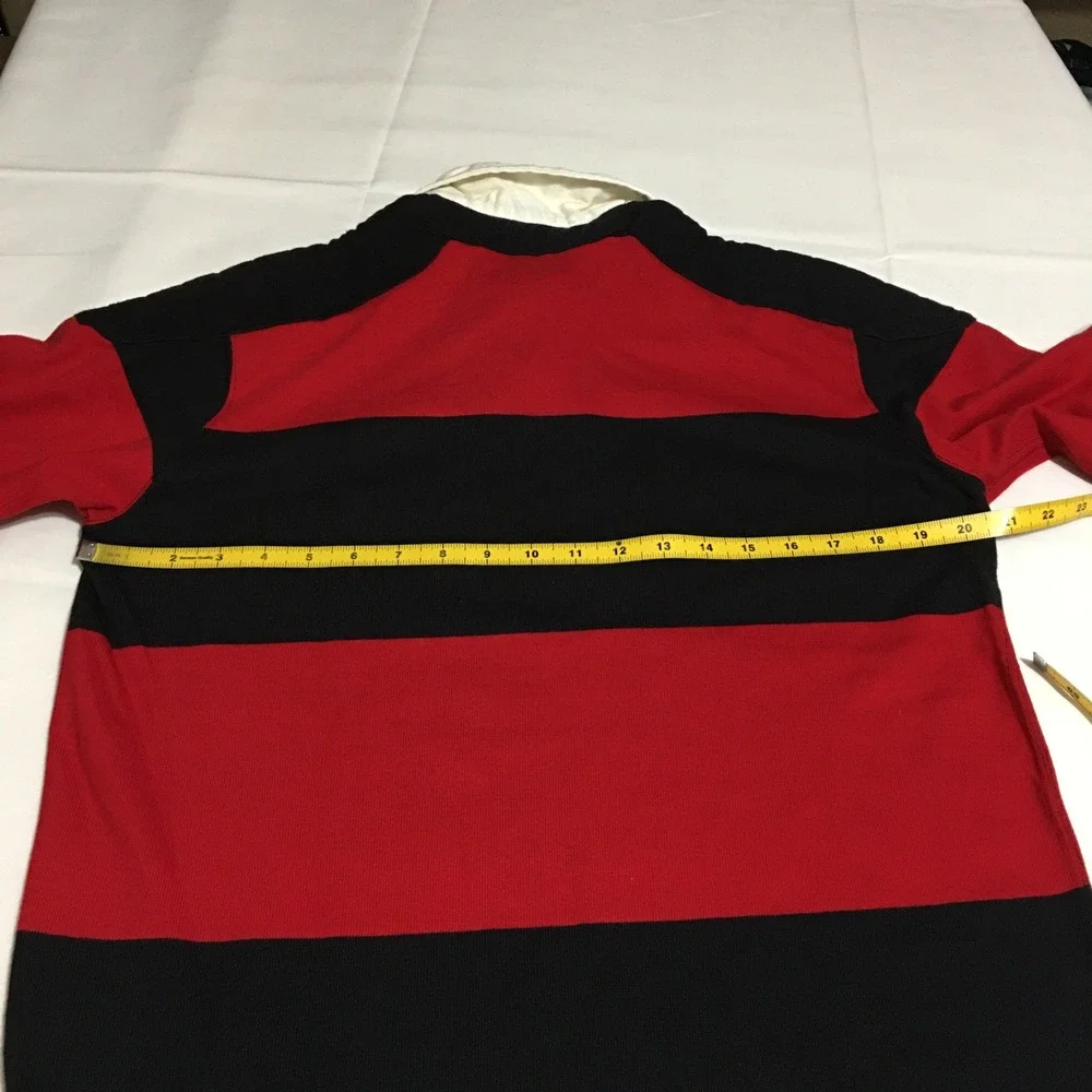 Polo Ralph Lauren Rugby Shirt Mens Medium Red Black Striped Elbow Patch